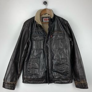 Levi’s Men’s Brown Faux Leather Jacket Small S Sherpa Lined